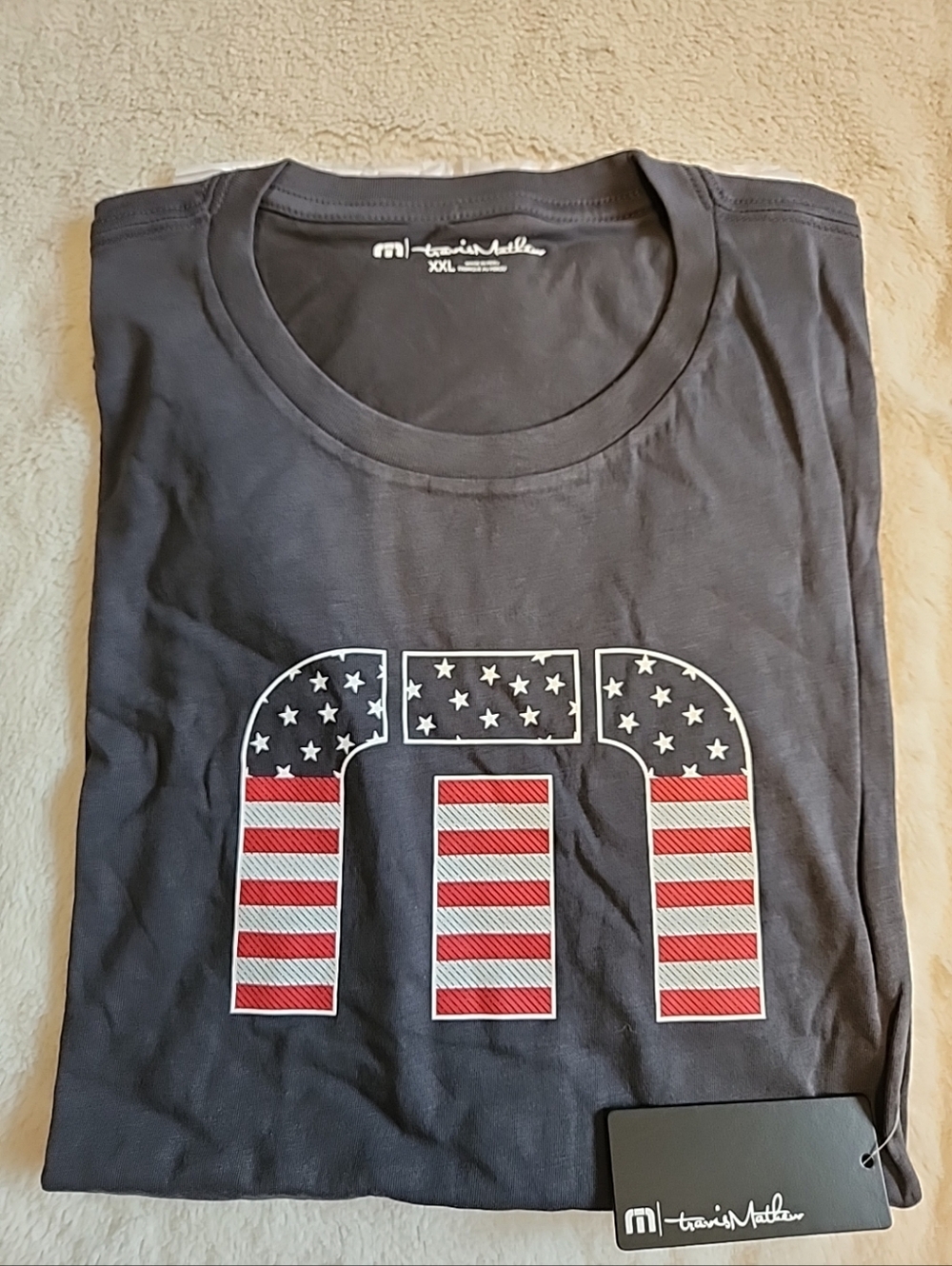 NEW Travis Mathew Star Bright Tee T-Shirt Navy Blue USA Flag Men's Size XXL 2XL